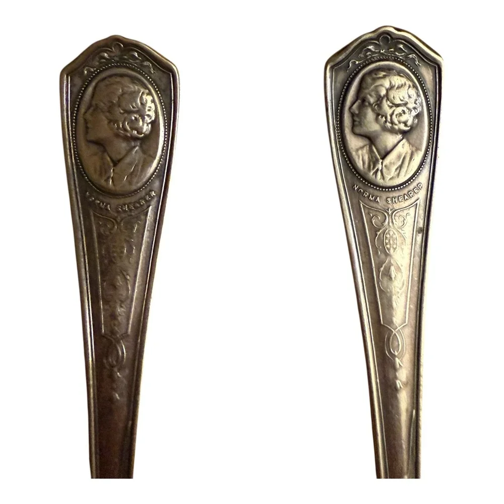 Vintage Norma Shearer Commemorative Spoon Set Ornate‎ Portrait Embossed